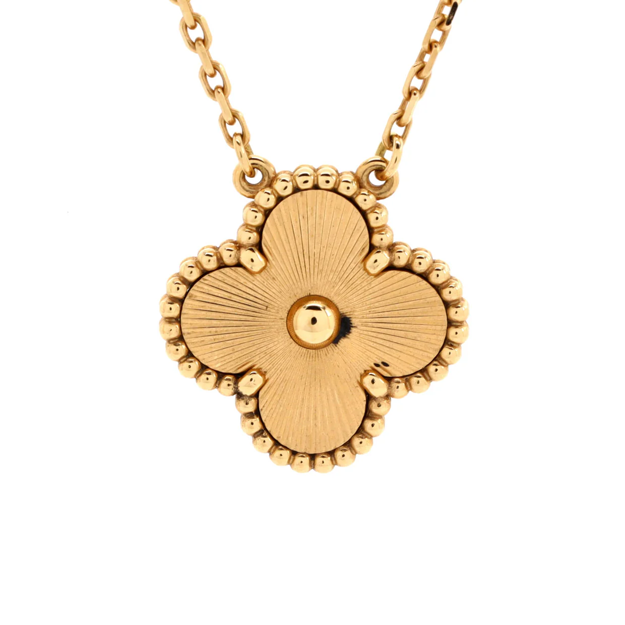Vintage Alhambra Pendant Necklace Guilloche 18K Yellow Gold - Deep Luxury