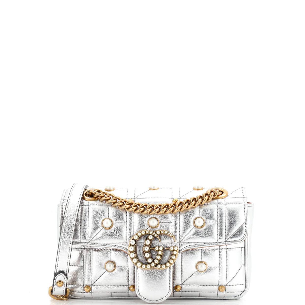 Pearly GG Marmont Flap Bag Embellished Matelasse Leather Mini - Deep Luxury