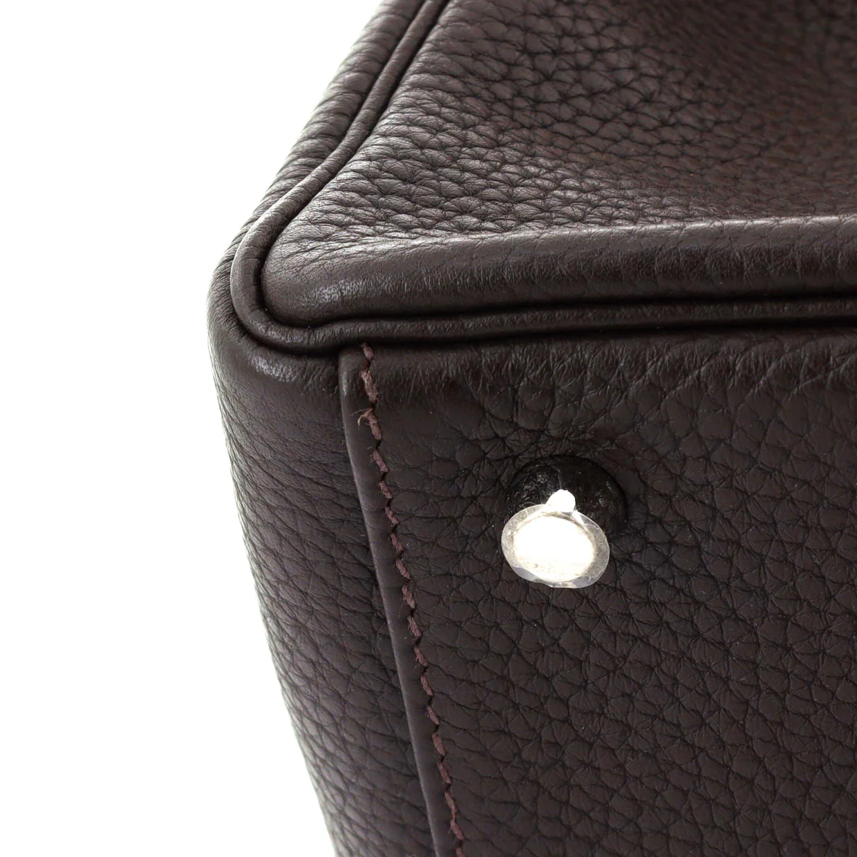 Kelly Handbag Chocolat Clemence with Palladium Hardware 32 - Deep Luxury