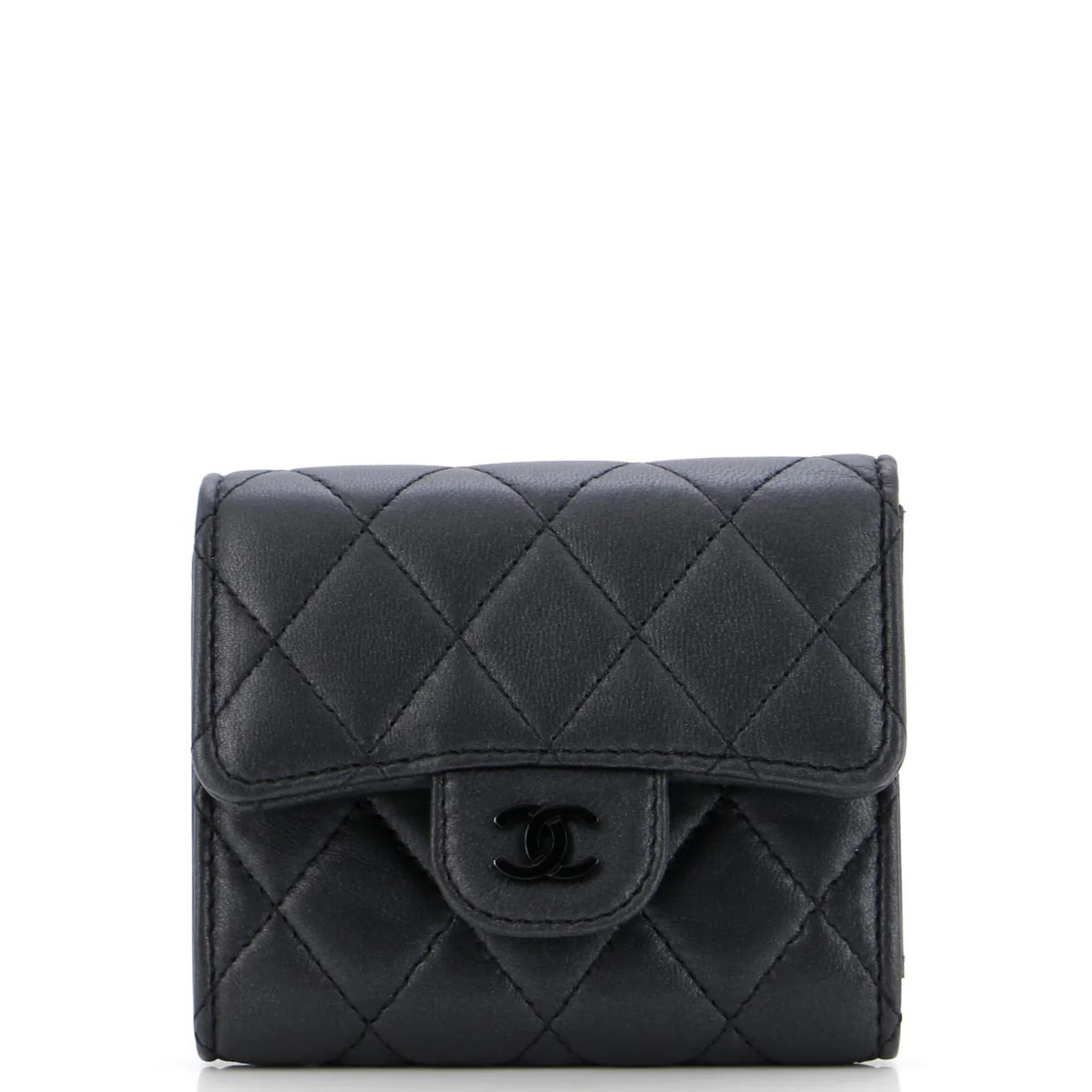 So Black CC Compact Classic Flap Wallet Quilted Lambskin - Deep Luxury
