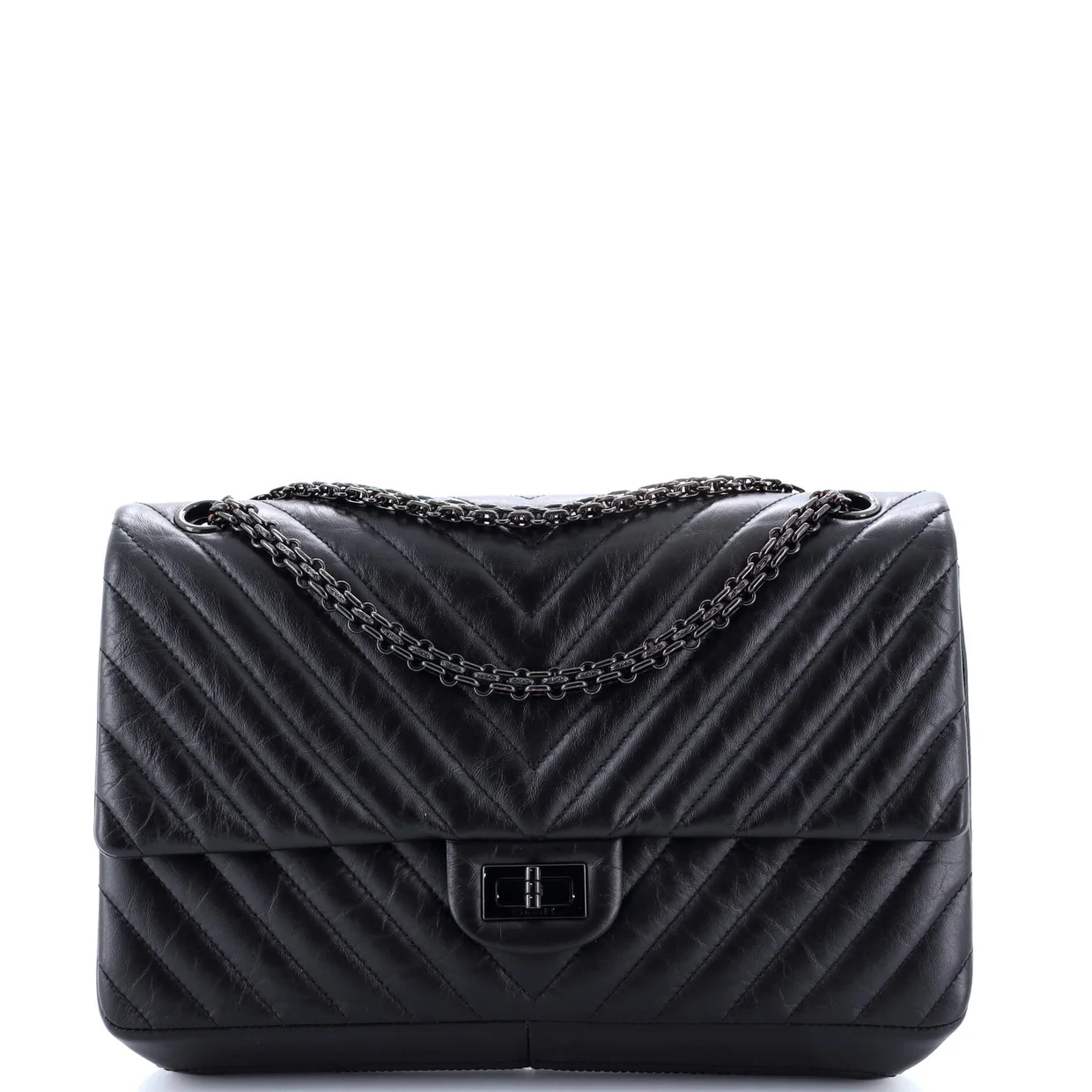 So Black Reissue 2.55 Flap Bag Chevron Aged Calfskin 226 - Deep Luxury