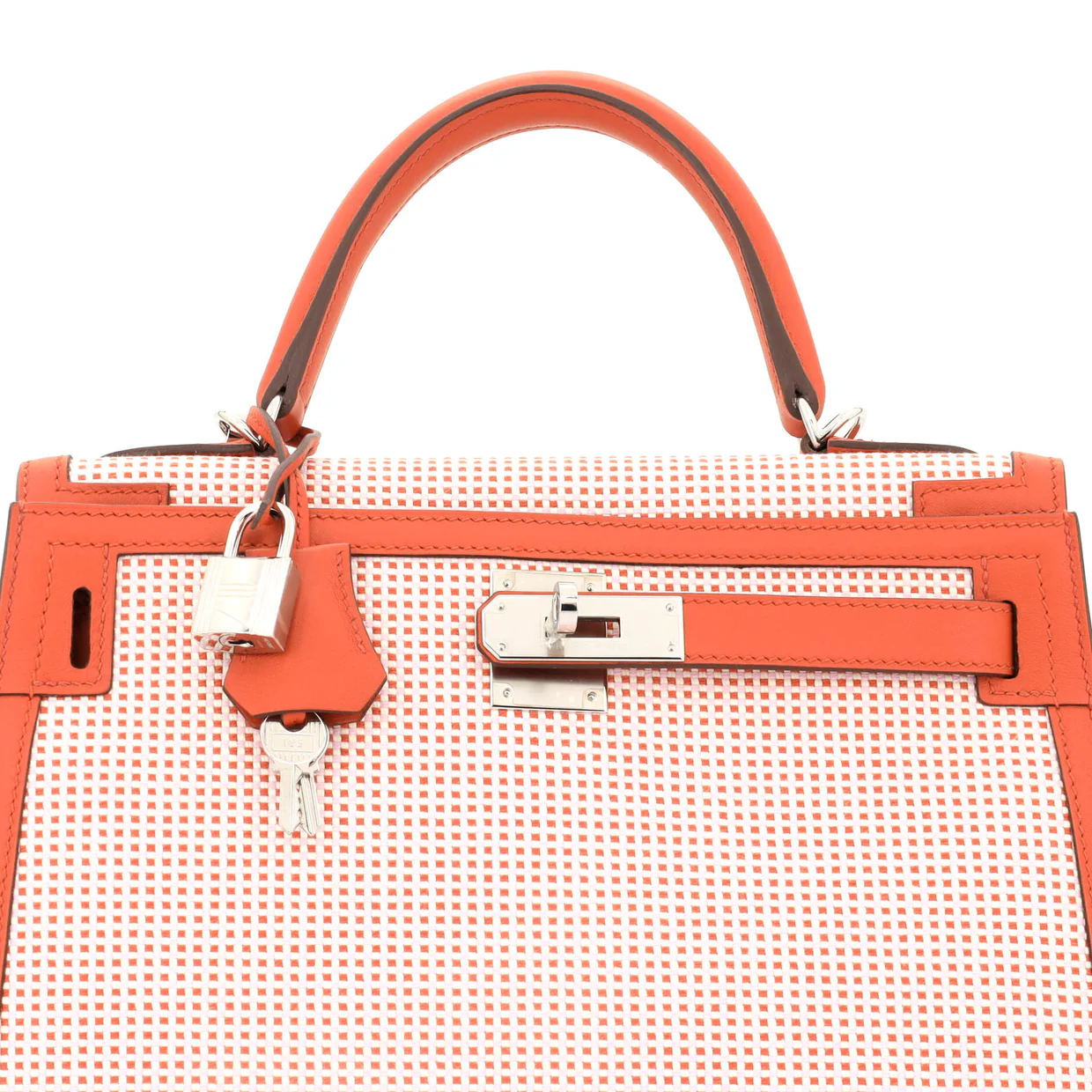 Kelly Handbag Quadrille Canvas and Terre Battue Swift with Palladium Hardware 28 - Deep Luxury