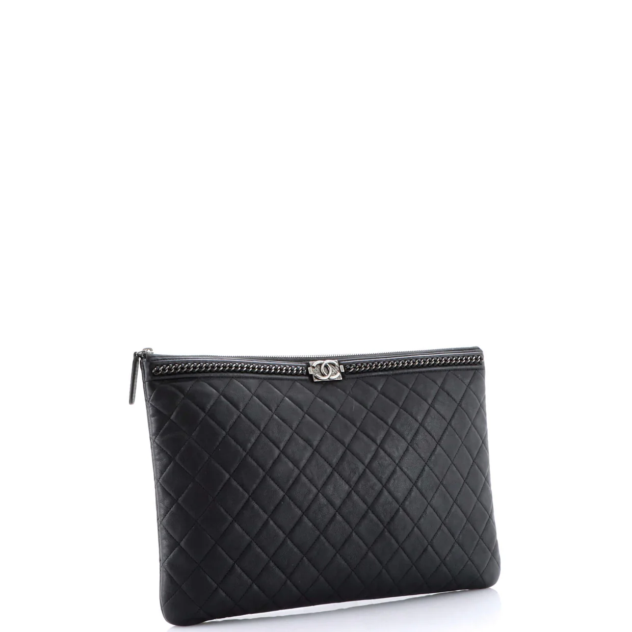 Boy O Case Clutch Quilted Lambskin with Chain Detail Large - Deep Luxury