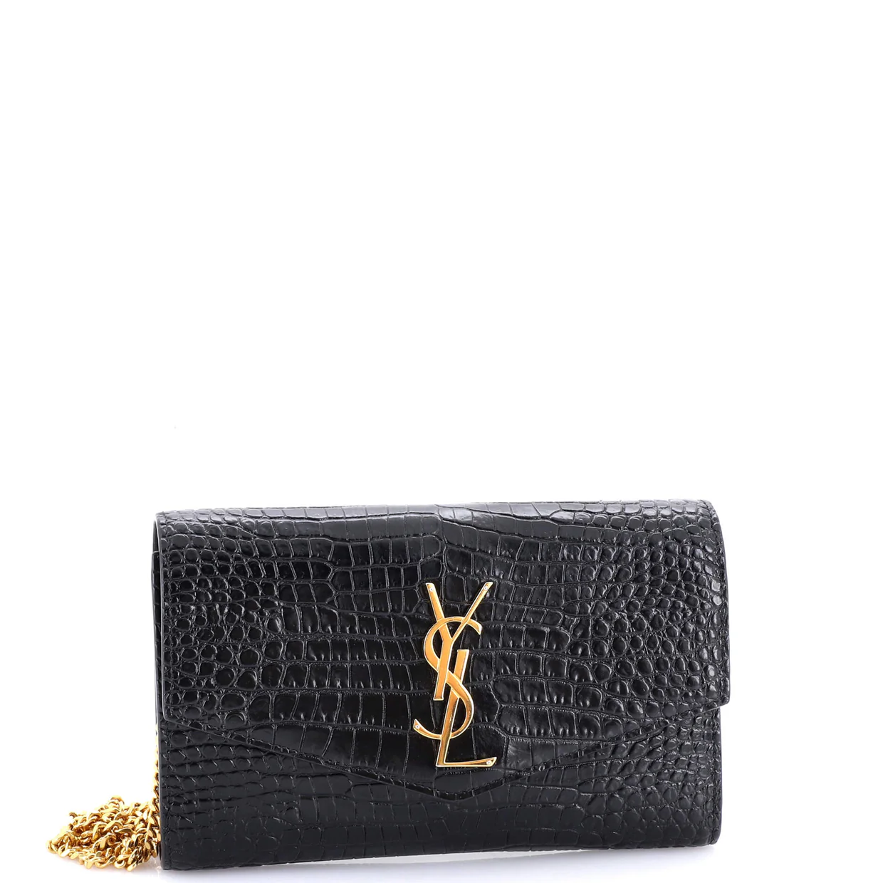 Uptown Chain Wallet Crocodile Embossed Leather - Deep Luxury