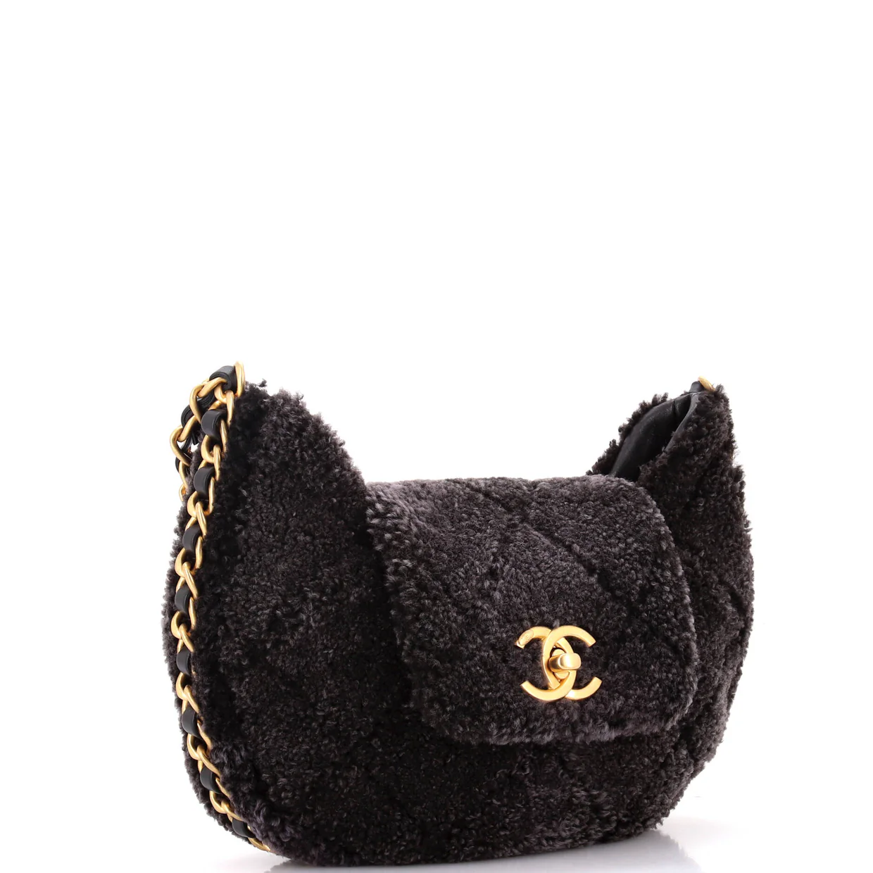 CC Flap Chain Around Hobo Quilted Shearling - Deep Luxury