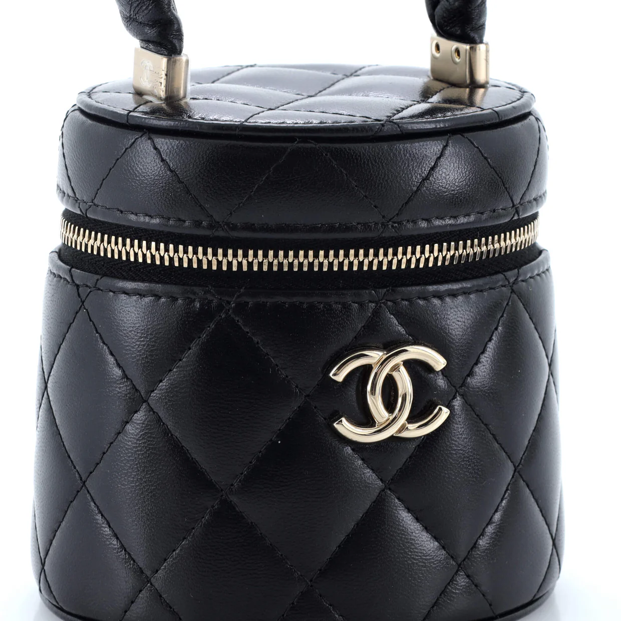 CC Ruched Top Handle Vanity Case Quilted Lambskin Small - Deep Luxury