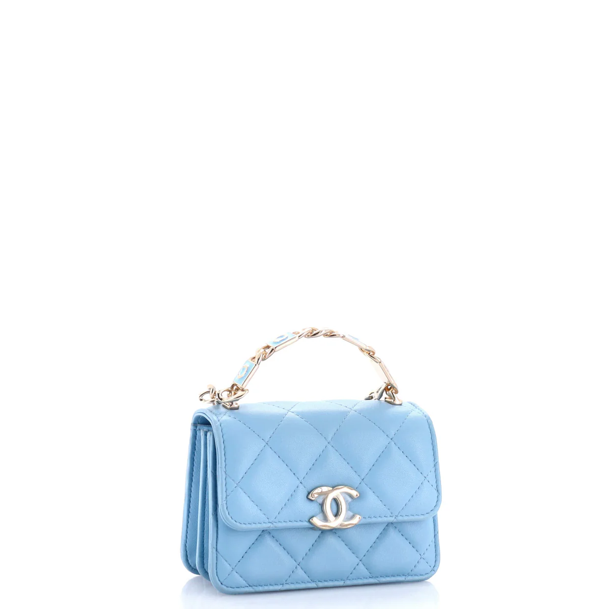 Coco Enamel Top Handle Flap Clutch with Chain Quilted Lambskin - Deep Luxury