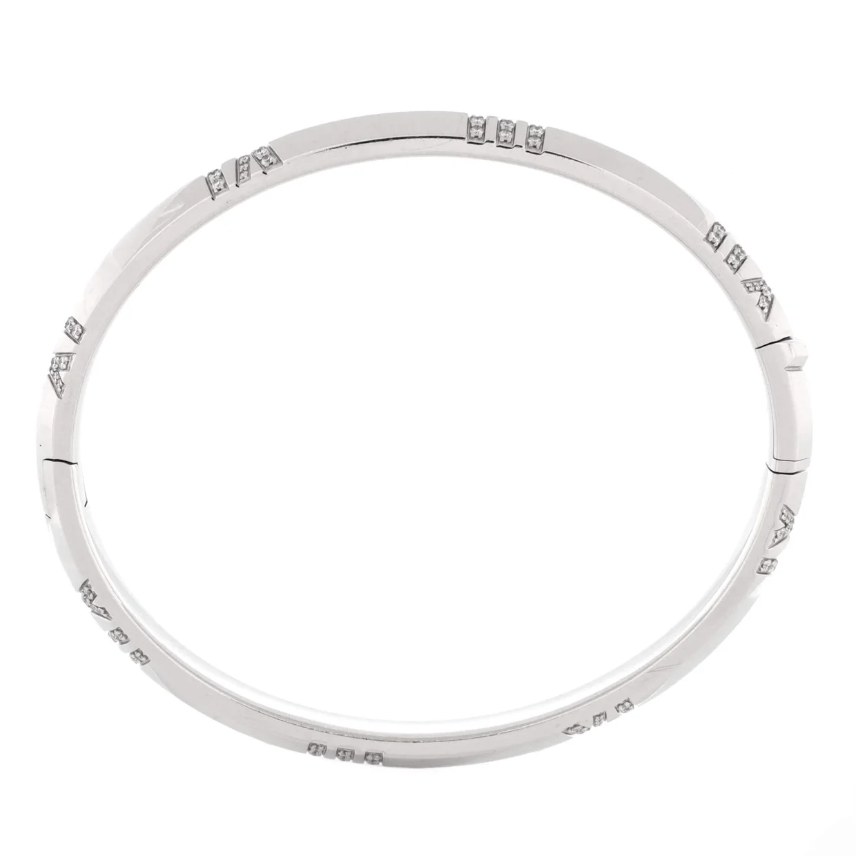 Atlas X Closed Hinged Bangle Bracelet 18K White Gold with Diamonds Narrow - Deep Luxury