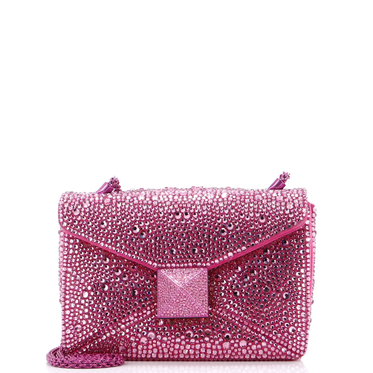 One Stud Chain Flap Bag Crystal Embellished Suede Small - Deep Luxury
