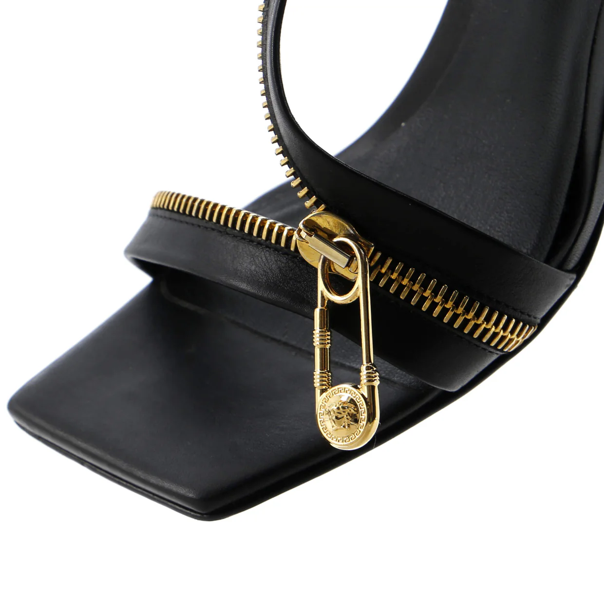 Women's Safety Pin Zipper Slingback Sandals Leather - Deep Luxury