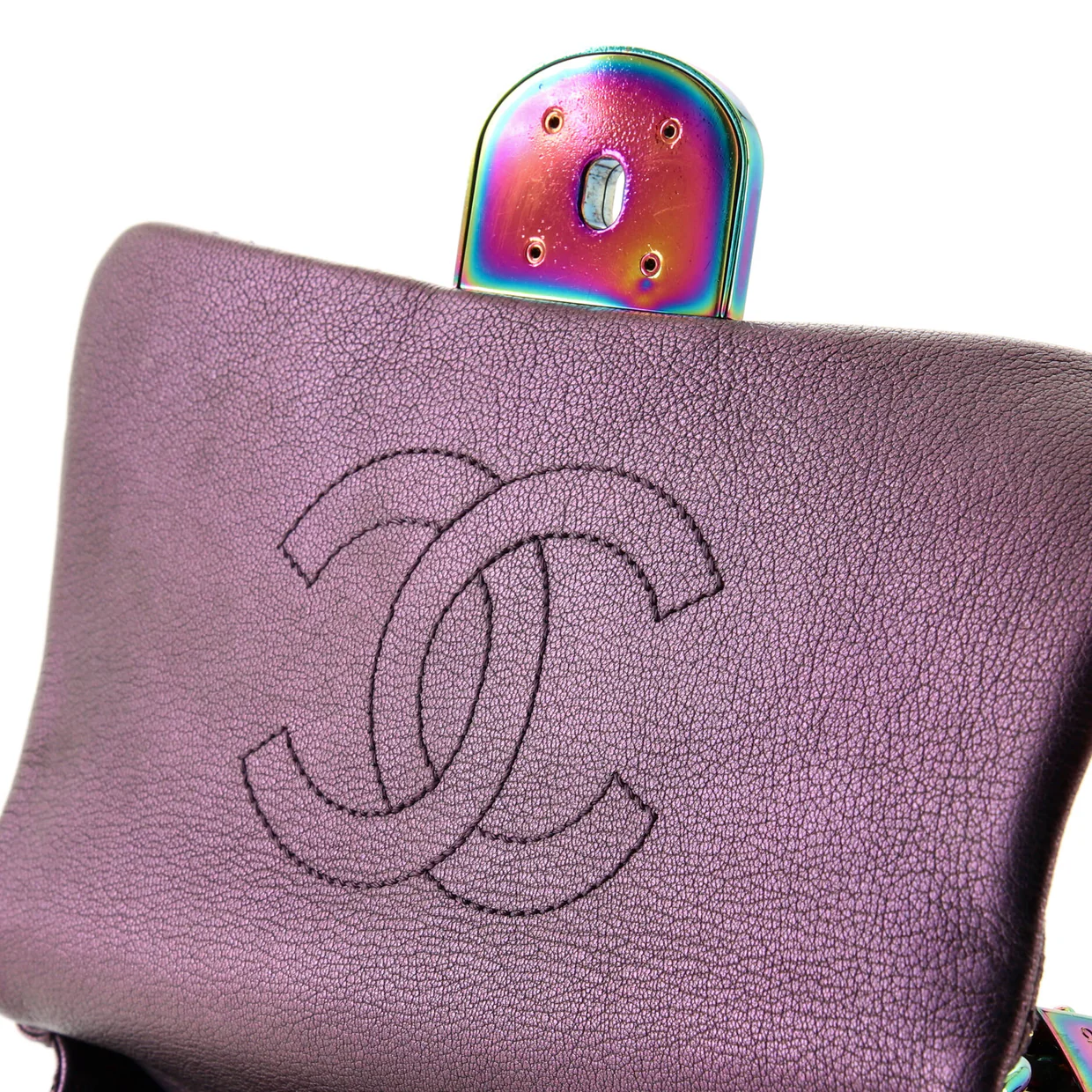 Double Carry Chain Waist Bag Quilted Iridescent Goatskin Small - Deep Luxury