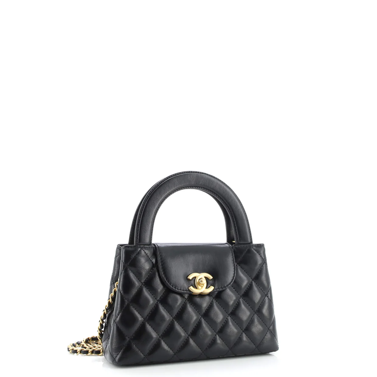 Kelly Top Handle Shopping Bag Quilted Shiny Aged Calfskin Mini - Deep Luxury