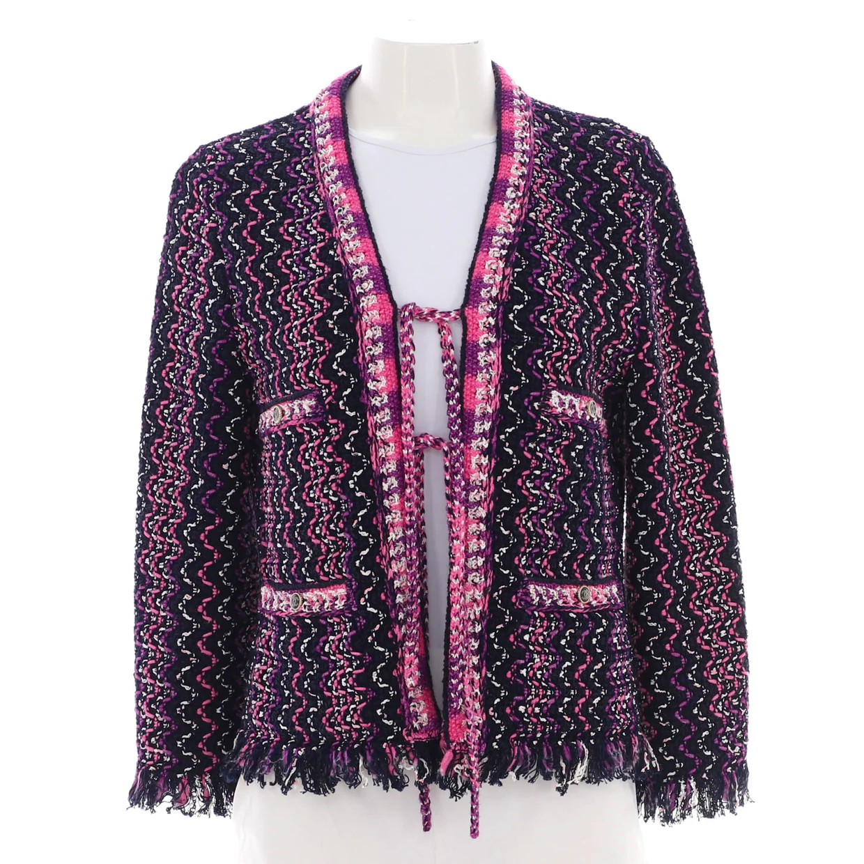 Women's Fringe Trim Tie-Up Jacket Tweed - Deep Luxury