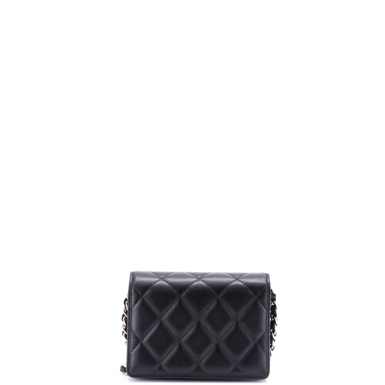Camellia Bow Flap Card Holder with Chain Quilted Lambskin - Deep Luxury