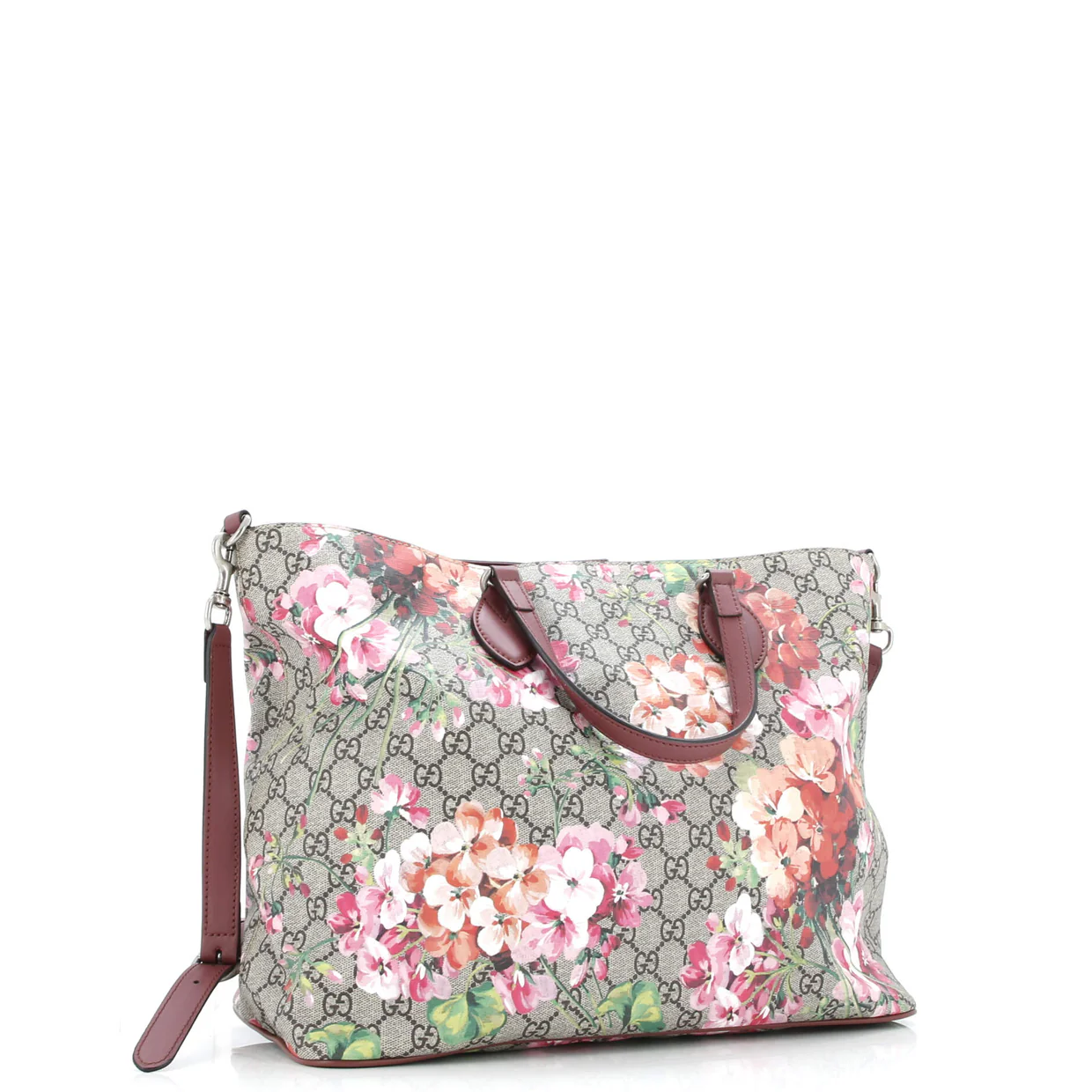 Convertible Soft Tote Blooms Print GG Coated Canvas Medium - Deep Luxury