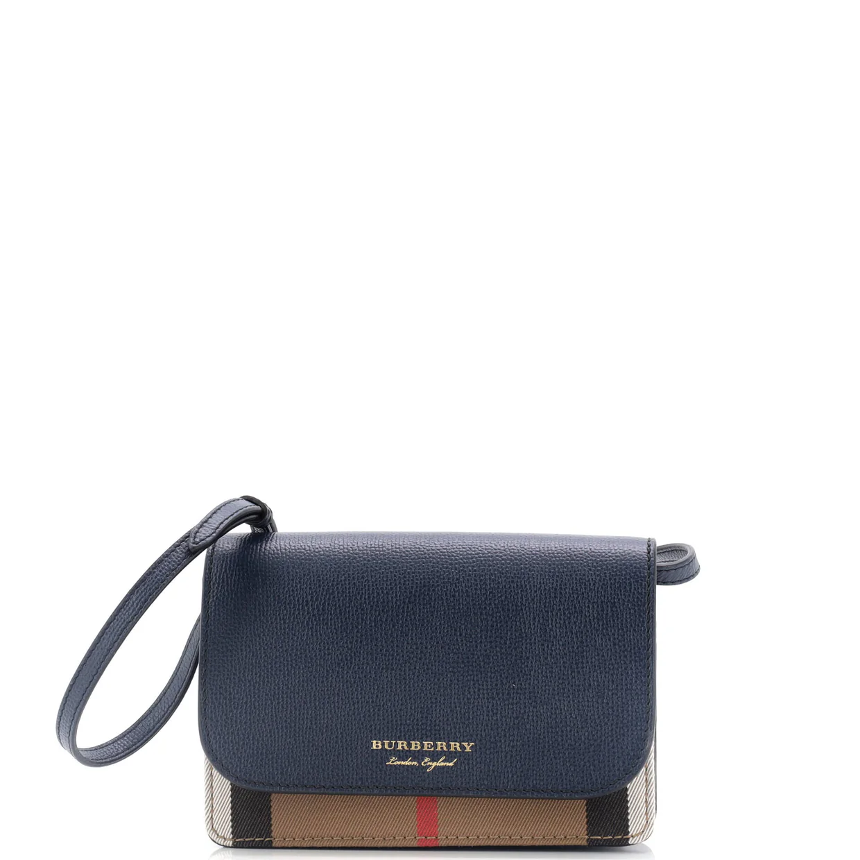 Hampshire Wallet on Chain Leather and House Check Canvas - Deep Luxury