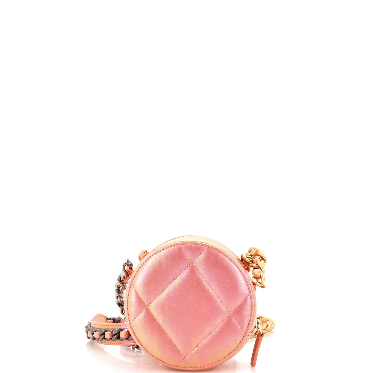19 Round Clutch with Chain Quilted Iridescent Calfskin - Deep Luxury