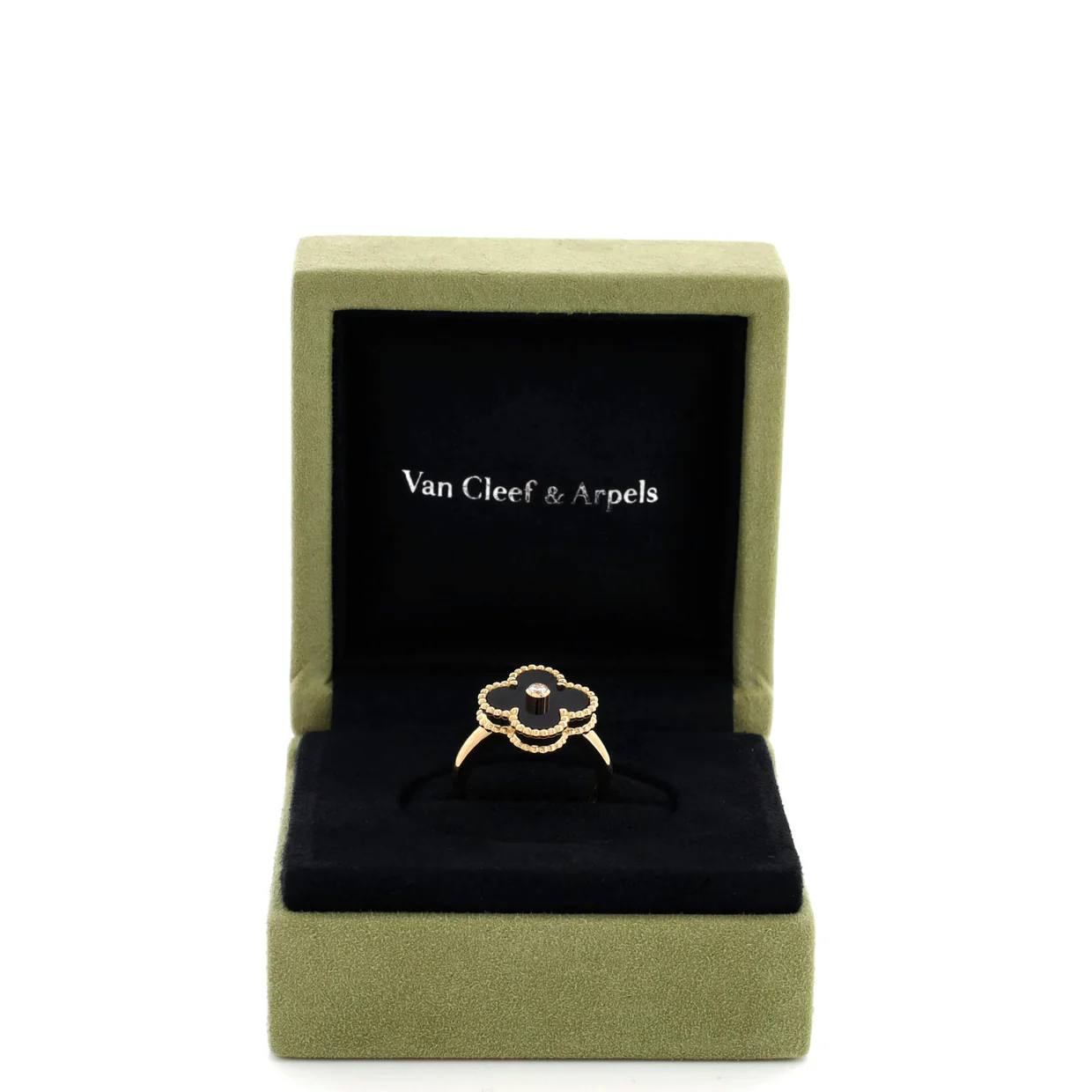 Vintage Alhambra Ring 18K Yellow Gold with Onyx and Diamond - Deep Luxury