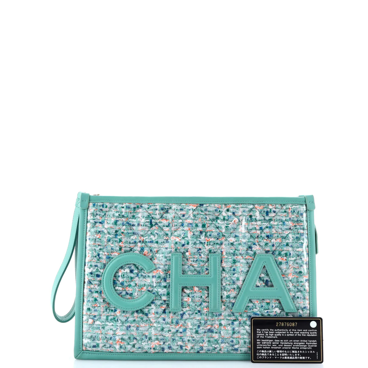 Logo Wristlet Clutch PVC Over Quilted Tweed Large - Deep Luxury