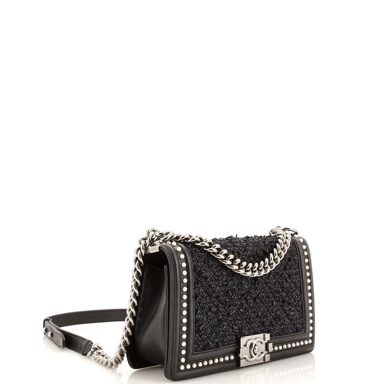 Boy Flap Bag Quilted Tweed with Pearl Embellished Calfskin Old Medium - Deep Luxury