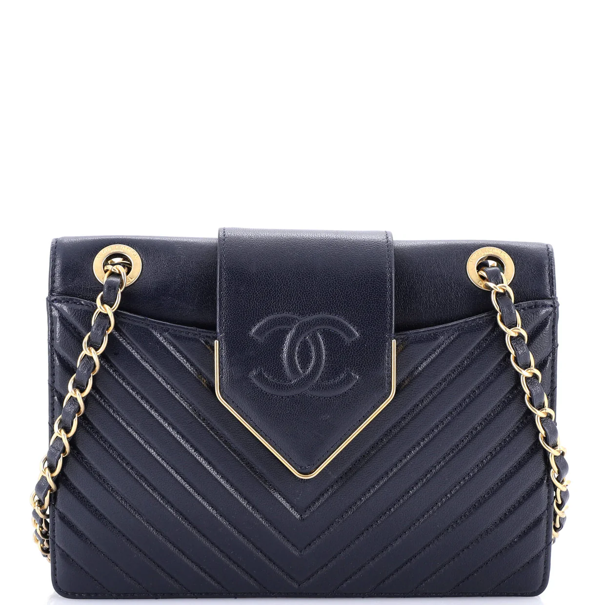 Collar and Tie Flap Bag Chevron Sheepskin Small - Deep Luxury