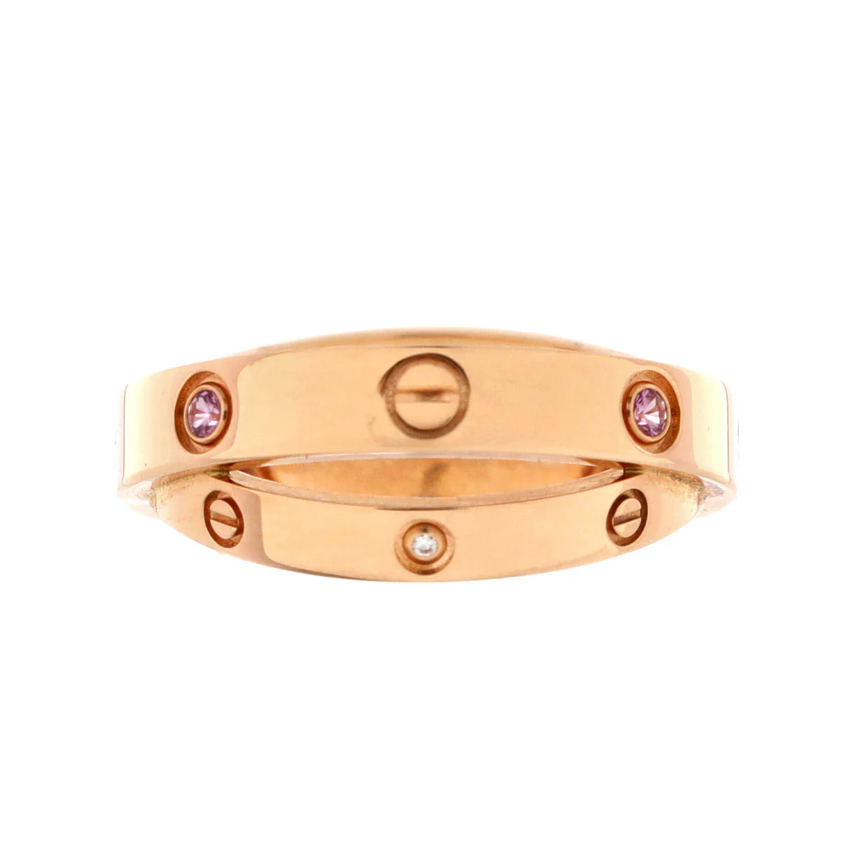 Love Double Ring 18K Rose Gold with Pink Sapphires and Diamonds - Deep Luxury