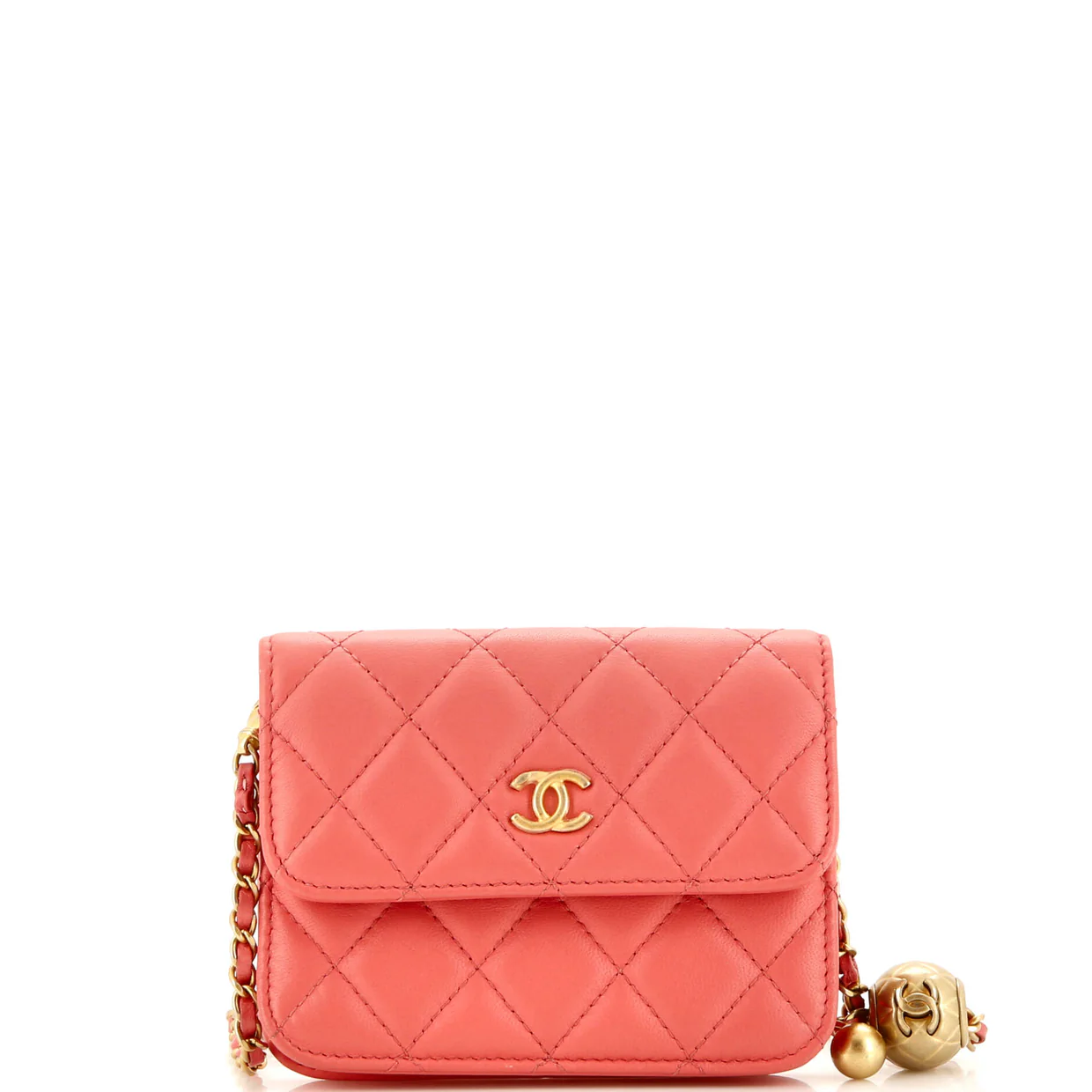 Pearl Crush Flap Clutch with Chain Quilted Lambskin Mini - Deep Luxury
