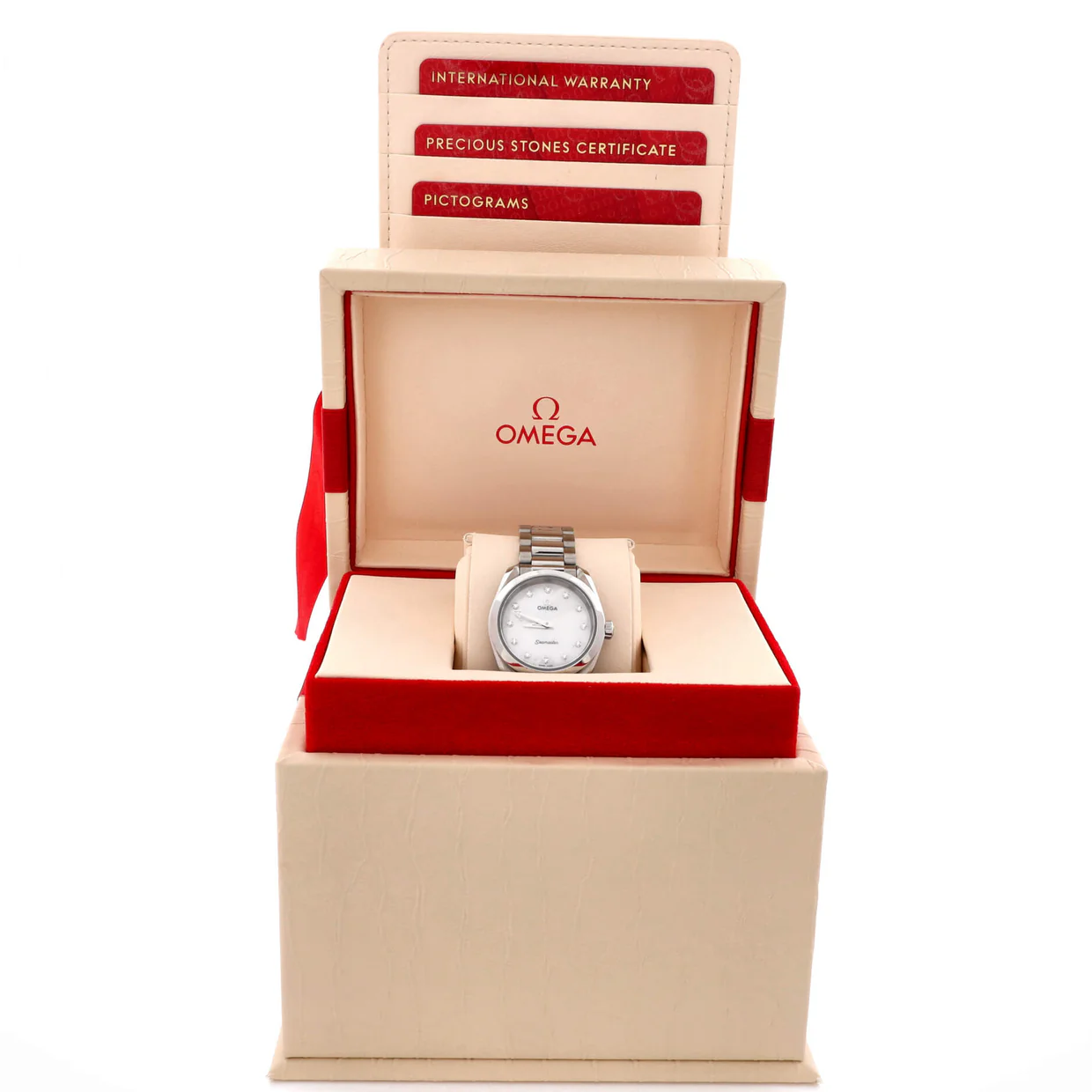 Seamaster Aqua Terra 150M Quartz Watch Stainless Steel with Diamond Markers and Mother of Pearl 28 - Deep Luxury