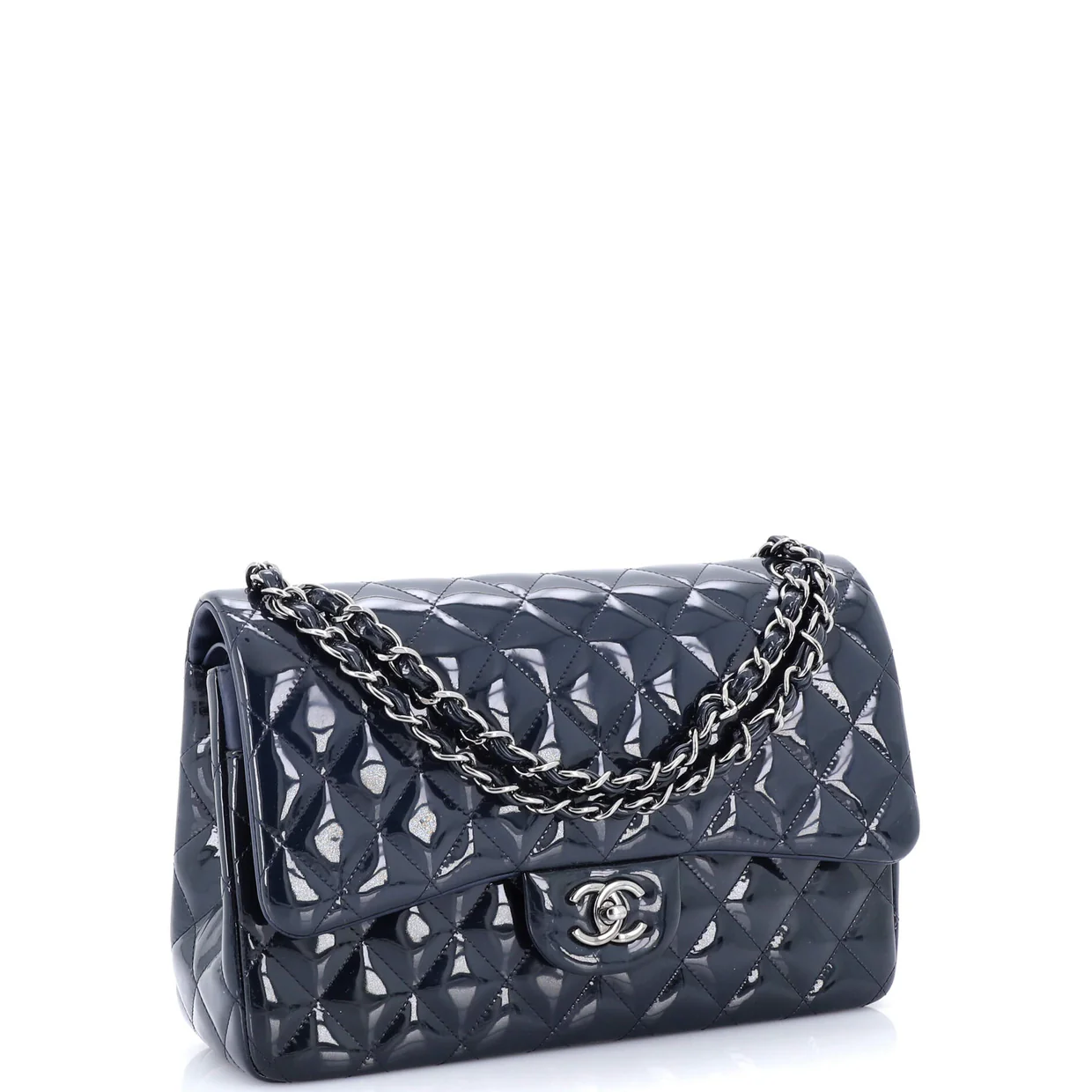 Classic Double Flap Bag Quilted Patent Jumbo - Deep Luxury