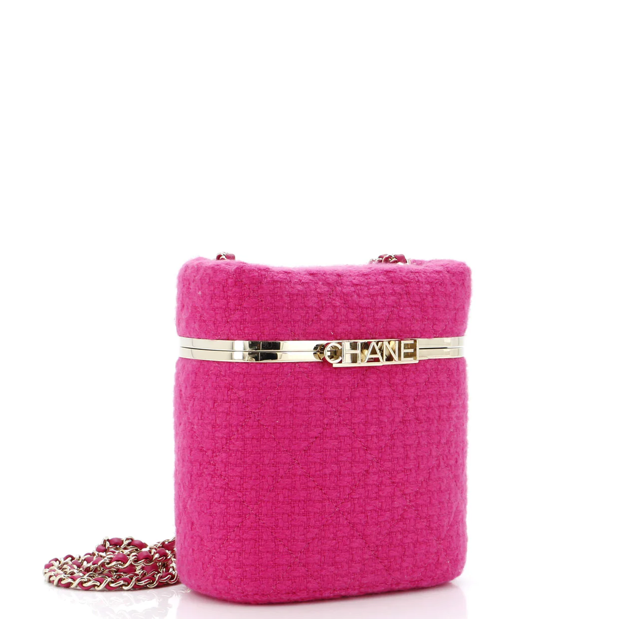 Logo Box Vanity Case with Chain Quilted Tweed Small - Deep Luxury