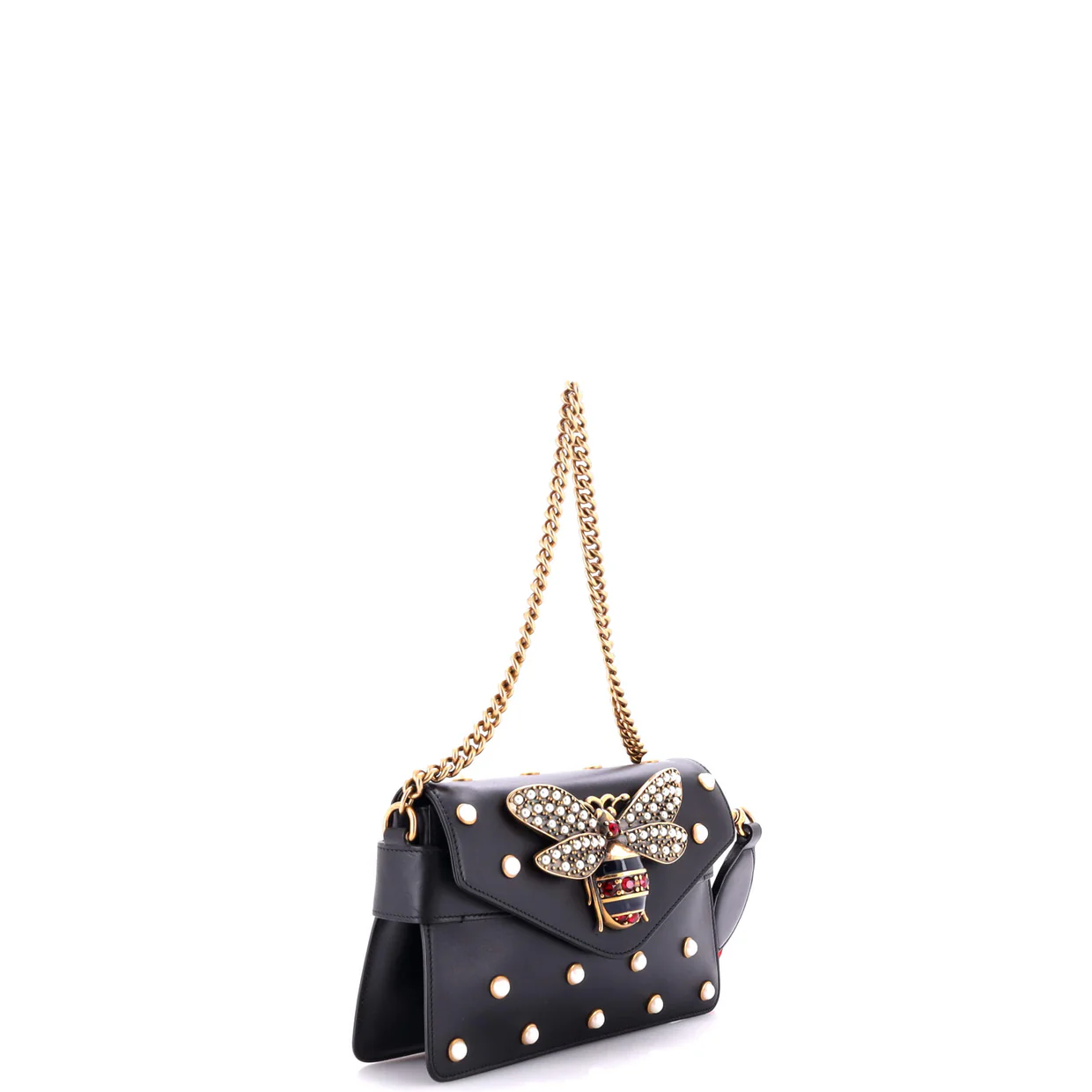 Broadway Pearly Bee Shoulder Bag Embellished Leather Mini - Deep Luxury