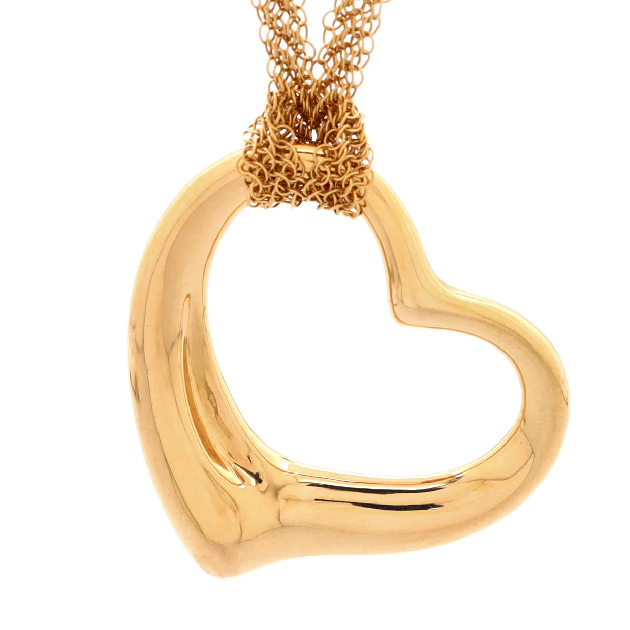 Elsa Peretti Open Heart Mesh Pendant Necklace 18K Rose Gold 36mm - Deep Luxury