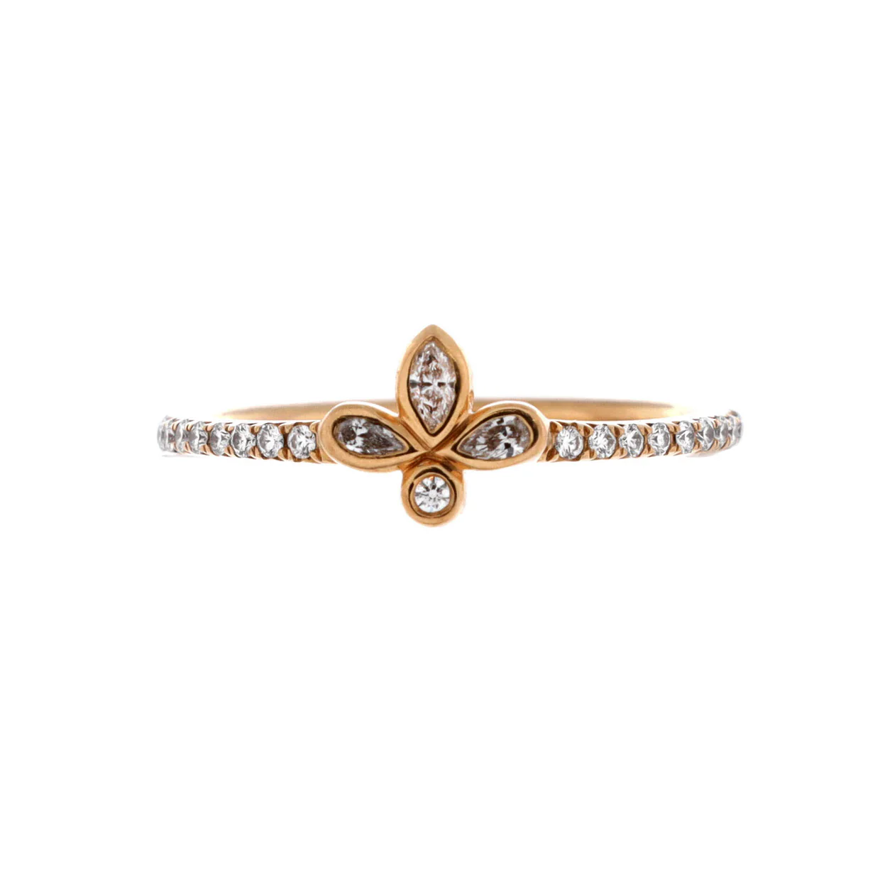 Fleur de Lis Flower Ring 18K Rose Gold and Diamonds - Deep Luxury