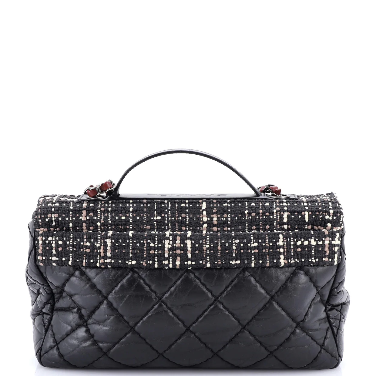 CC Top Handle Flap Bag Tweed and Quilted Aged Calfskin Medium - Deep Luxury