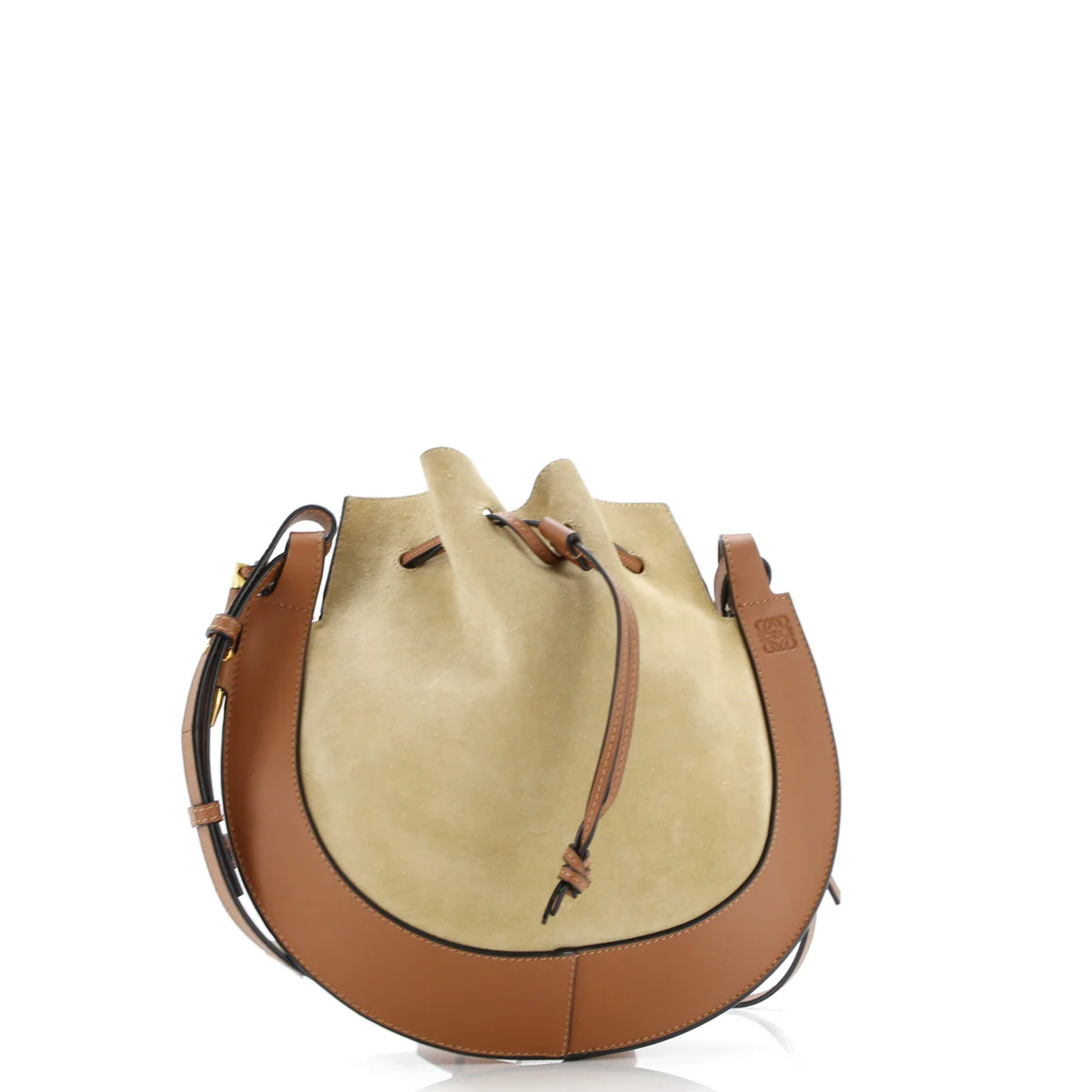Horseshoe Crossbody Bag Suede with Leather Small - Deep Luxury