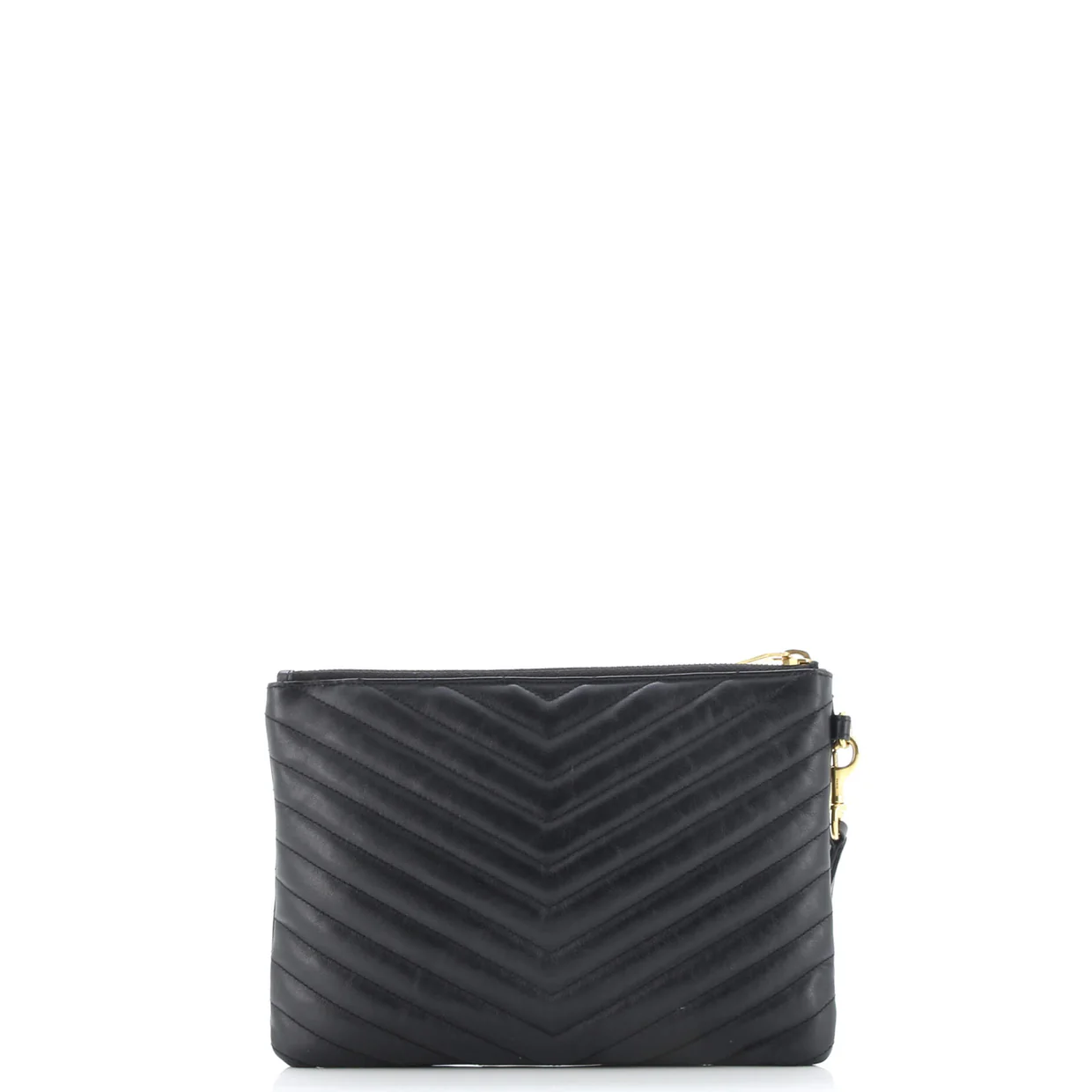 Classic Monogram Wristlet Pouch Matelasse Chevron Leather Small - Deep Luxury