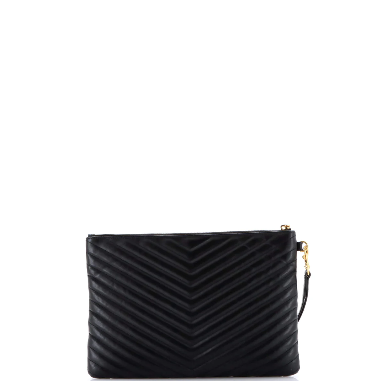 Classic Monogram Wristlet Pouch Matelasse Chevron Leather Medium - Deep Luxury