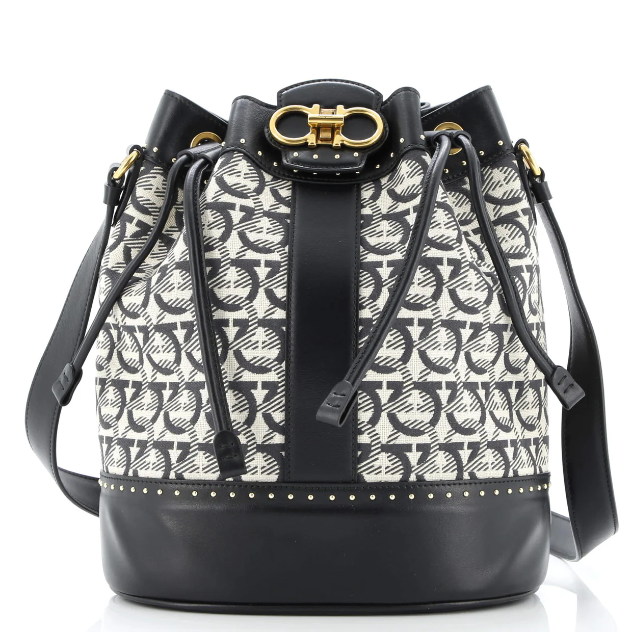 Mufasa Bucket Bag Gancini Jacquard with Studded Leather Medium - Deep Luxury