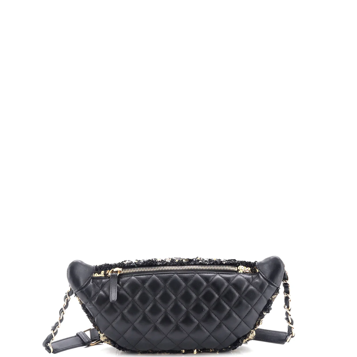 CC Charm Zip Waist Bag Sequins and Quilted Lambskin - Deep Luxury