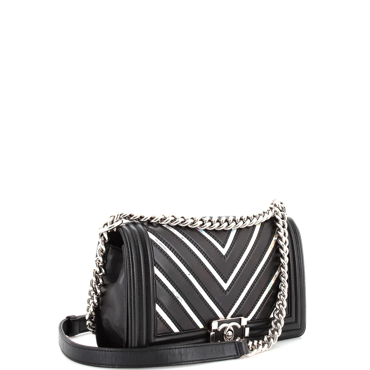 Boy Flap Bag Chevron Lambskin with Holographic PVC Old Medium - Deep Luxury