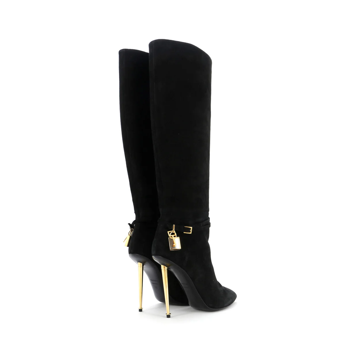 Women's Padlock Knee High Heeled Boots Suede - Deep Luxury
