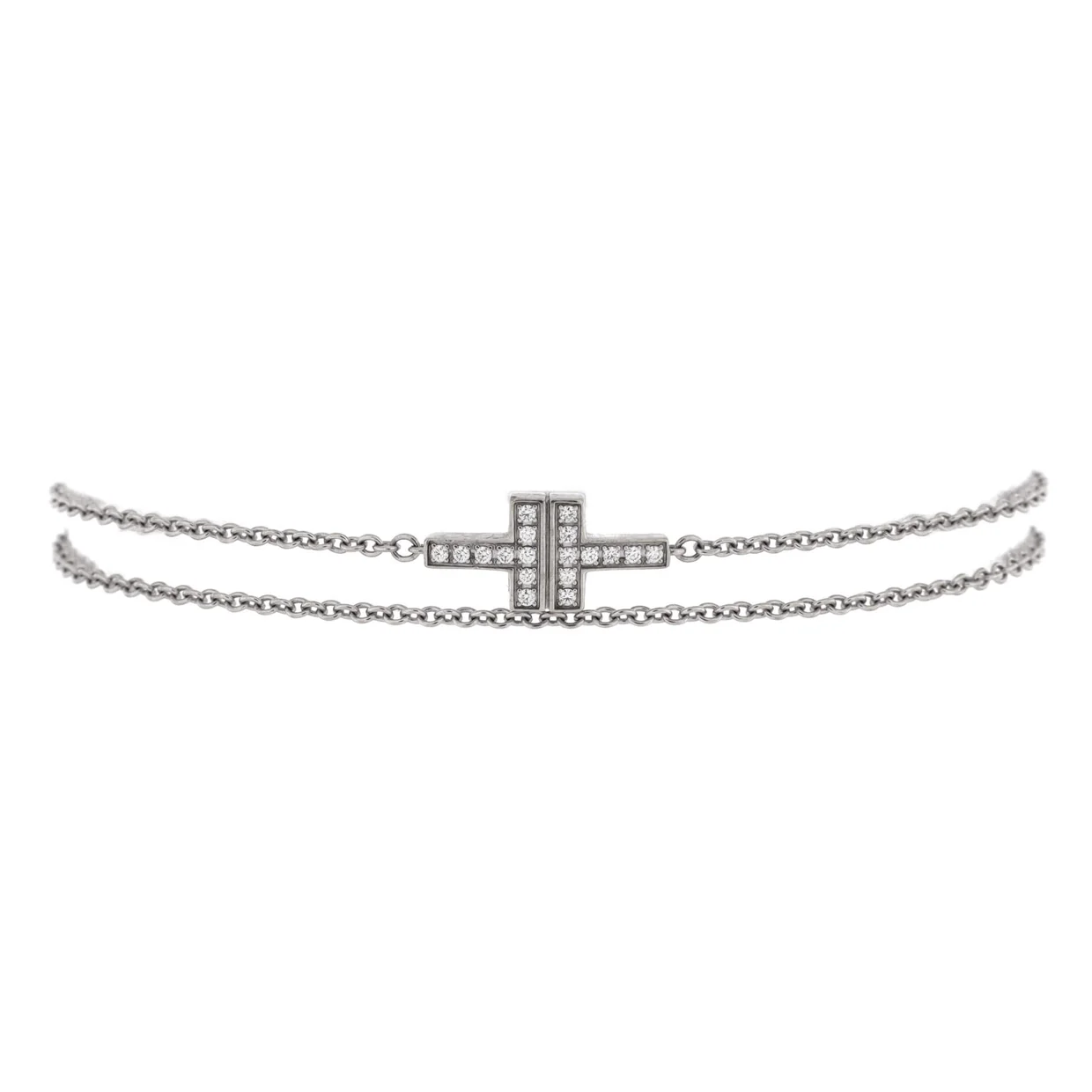 T Double Chain Bracelet 18K White Gold and Diamonds Small - Deep Luxury