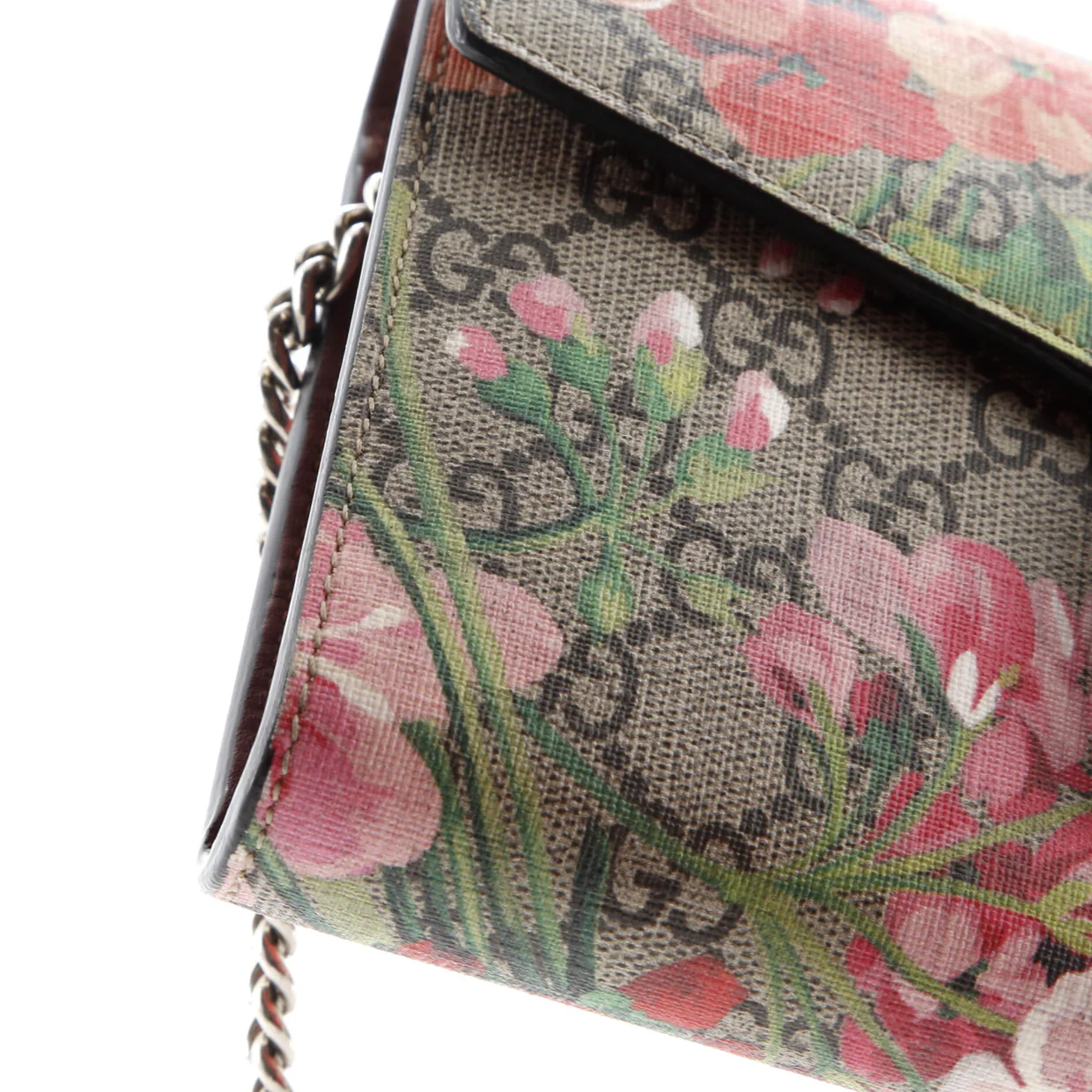 Dionysus Chain Wallet Blooms Print GG Coated Canvas Small - Deep Luxury