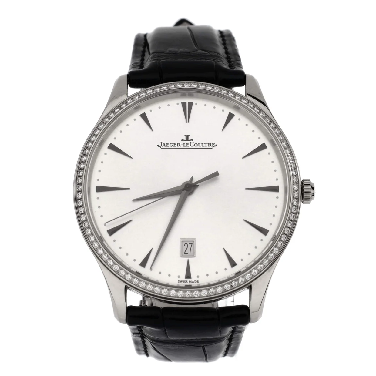 Master Ultra Thin Date Automatic Watch White Gold and Alligator with Diamond Bezel 40 - Deep Luxury