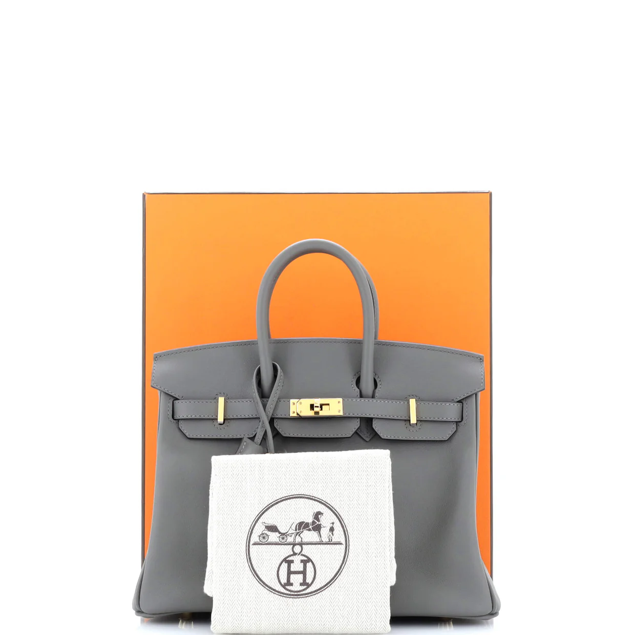 Birkin Handbag Grey Swift with Gold Hardware 25 - Deep Luxury