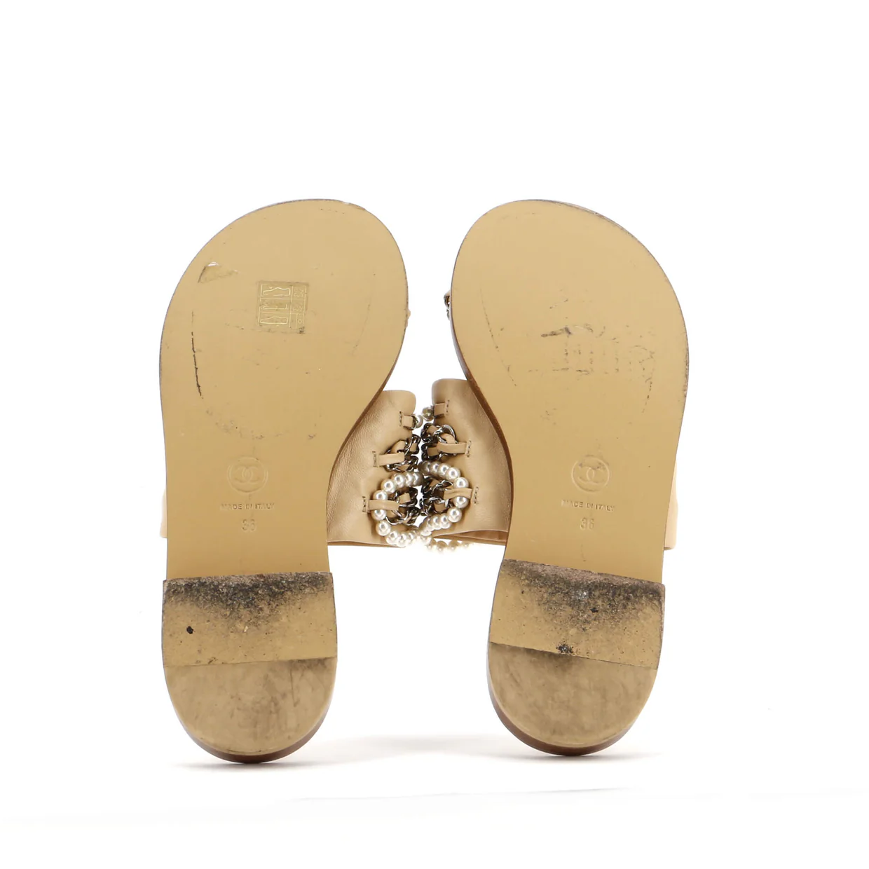 Women's Pearl Chain Slipper Sandals Leather with Metal and Faux Pearls - Deep Luxury
