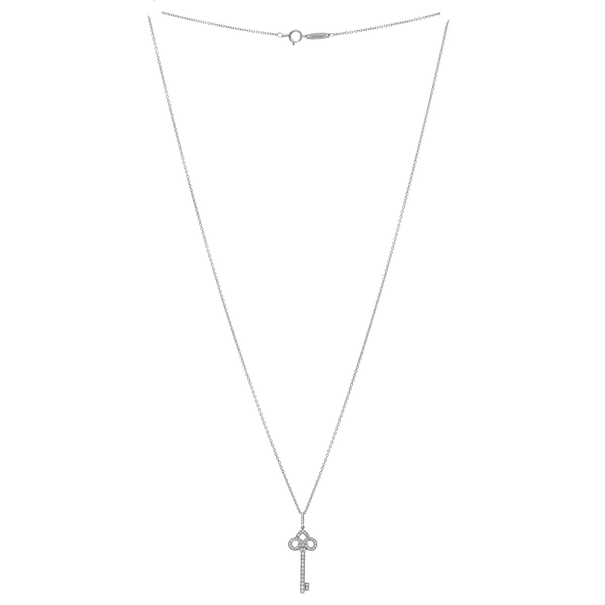 Fleur de Lis Key Pendant Necklace Platinum and Diamonds Small - Deep Luxury