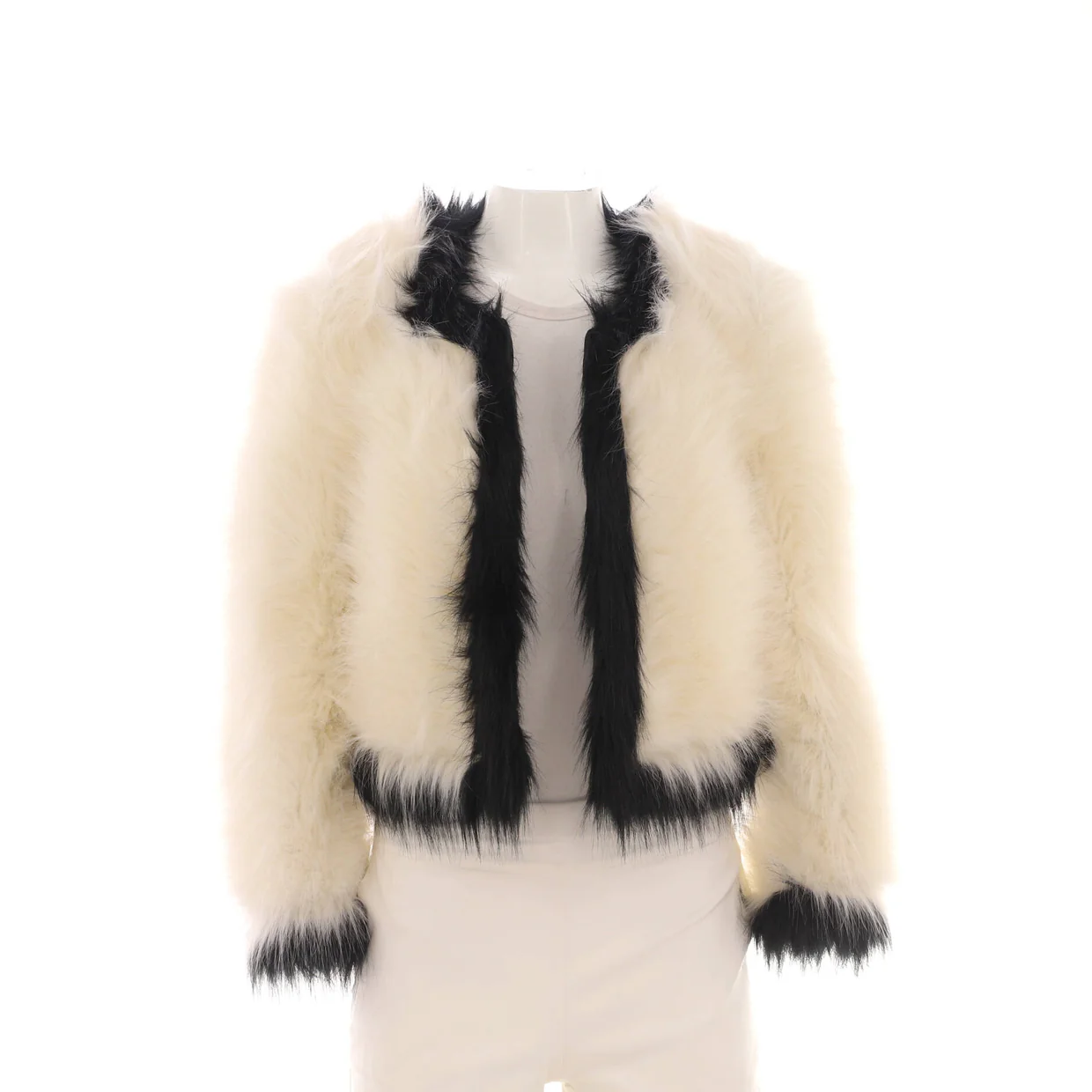 Women's Contrast Trim Collarless Jacket Faux Fur - Deep Luxury