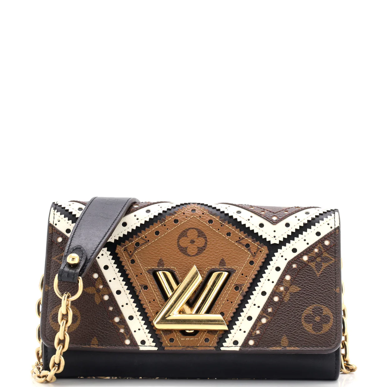 Twist Chain Wallet Limited Edition Brogue Reverse Monogram Canvas and Leather - Deep Luxury