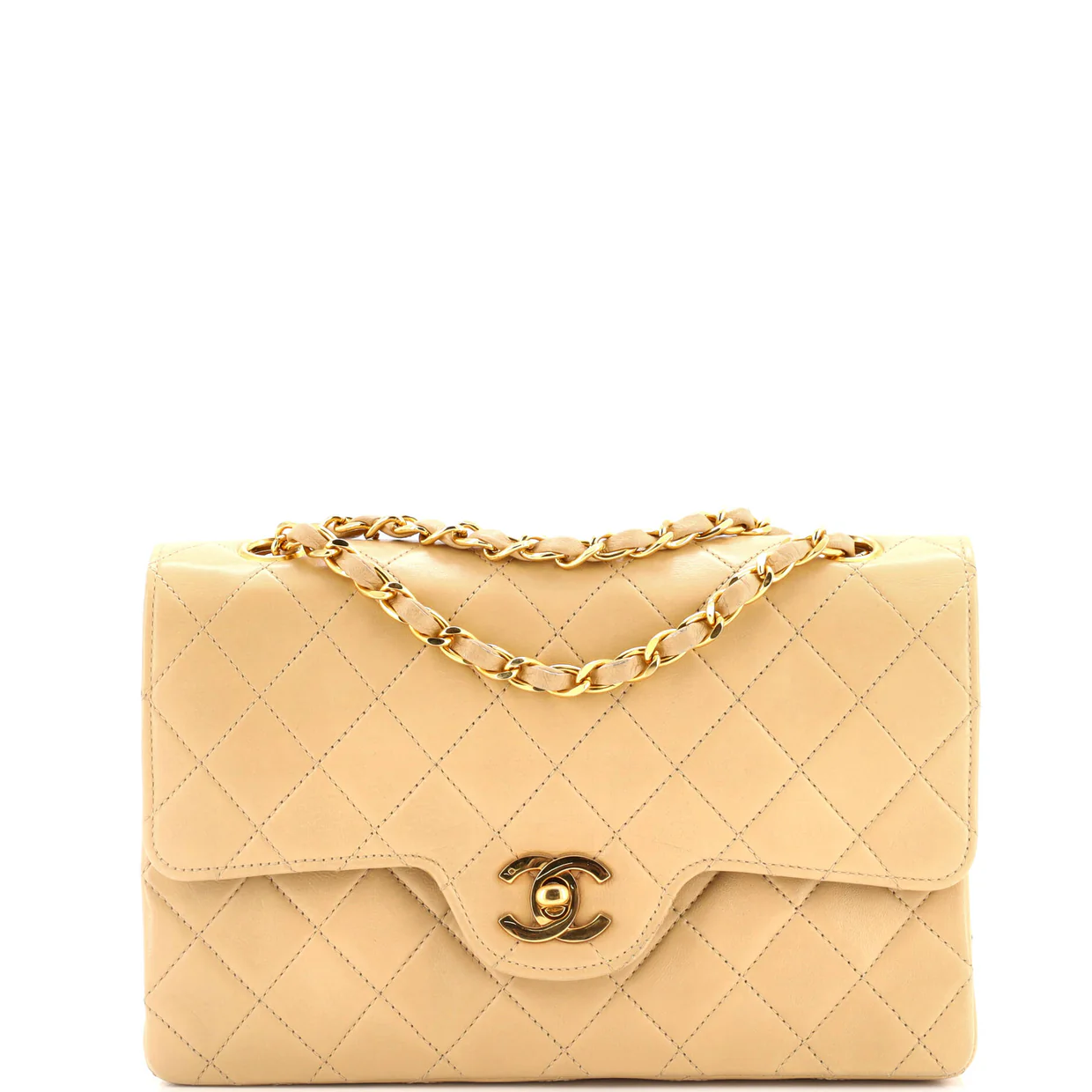 Vintage Chain Curved Double Flap Bag Quilted Lambskin Medium - Deep Luxury